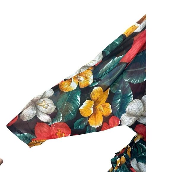 VINTAGE J. Harris 90s Tropical Hawaii Tiered Ruffle Asymmetric Midi Dress Size 4 - Picture 5 of 16